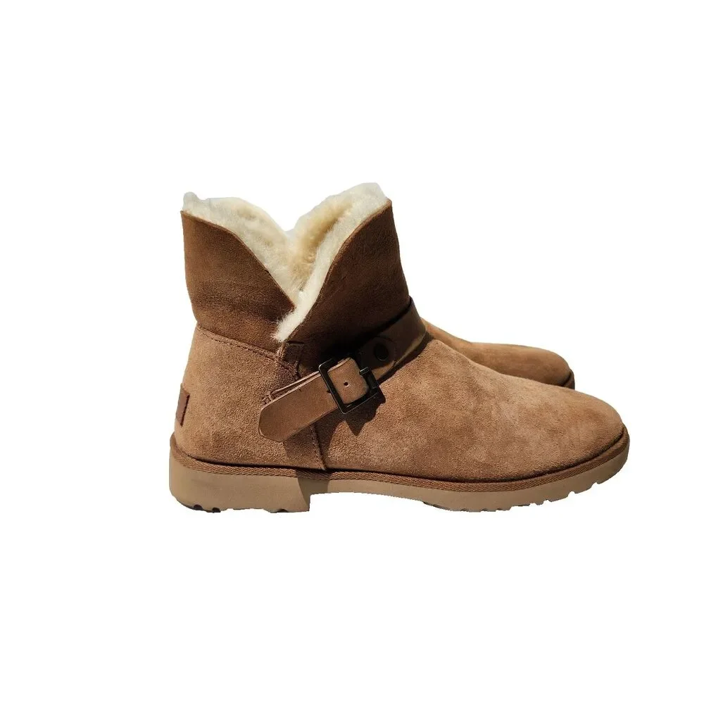 Ugg Romely Short Buckle Ankle Boots Womens Size 9 Chestnut Brown Suede Fashion